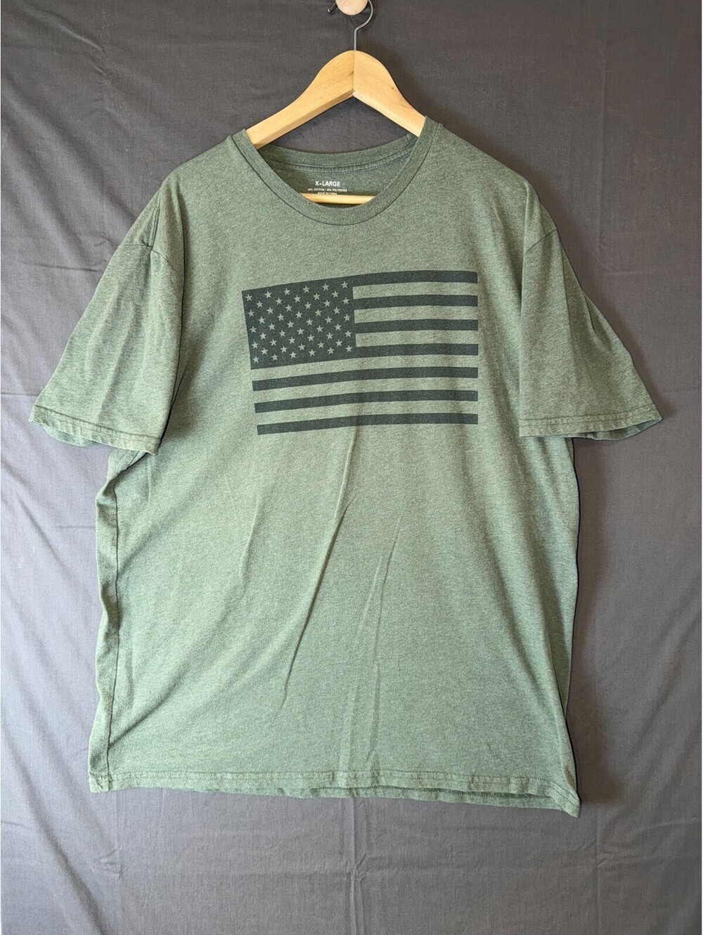 American Flag T Shirt Mens XL Green Heathered USA Graphic Tactical Short Sleeve